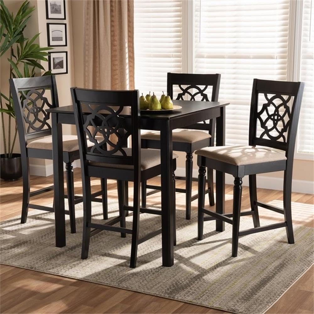 Baxton Studio Arden Modern and Contemporary Sand Fabric Upholstered Espresso Brown Finished 5-Piece Wood Pub Set